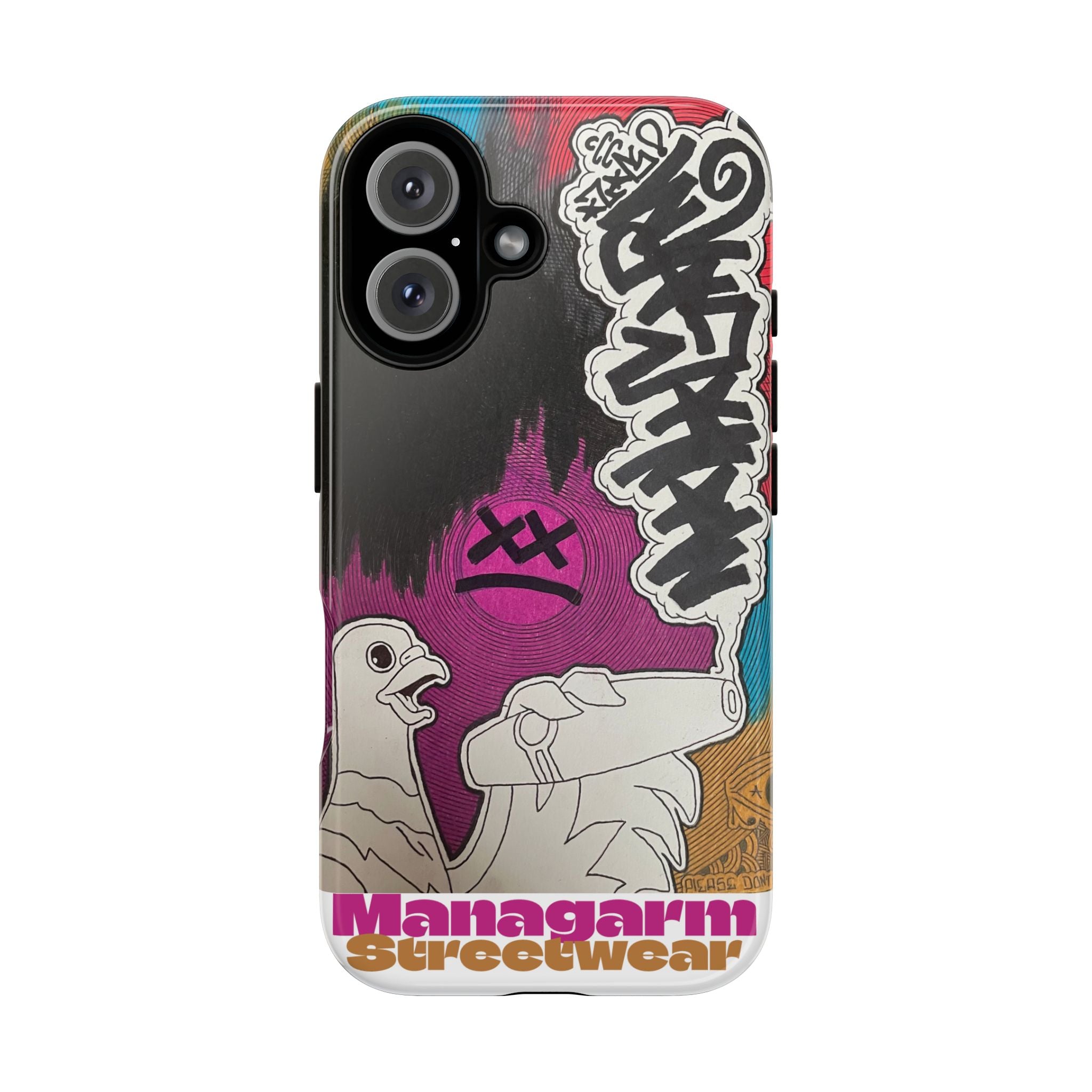 Managarm Hand-Drawn Bird Smoking Cigar Phone Case — Street Art Tough Cases