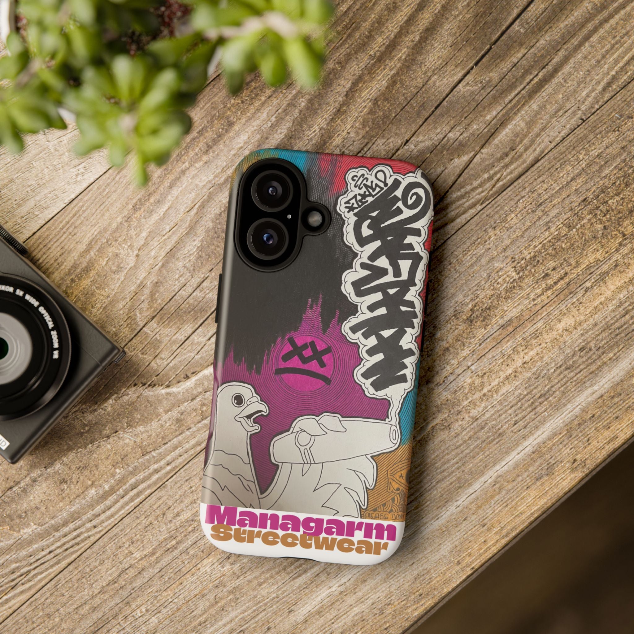 Managarm Hand-Drawn Bird Smoking Cigar Phone Case — Street Art Tough Cases