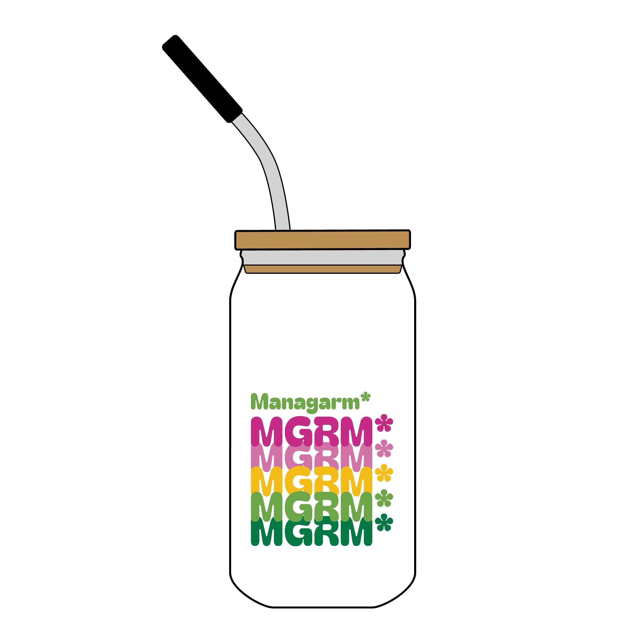 Can Glass — 16oz Engraved Mason-Style Tumbler with Lid & Straw (Colorful MGRM* Design)